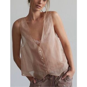 Free People Sheer Tan Sleeveless Blouse